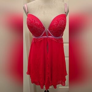 Auden Push Up Babydoll Lingerie Slip Dress w Embroidery & Open Front.